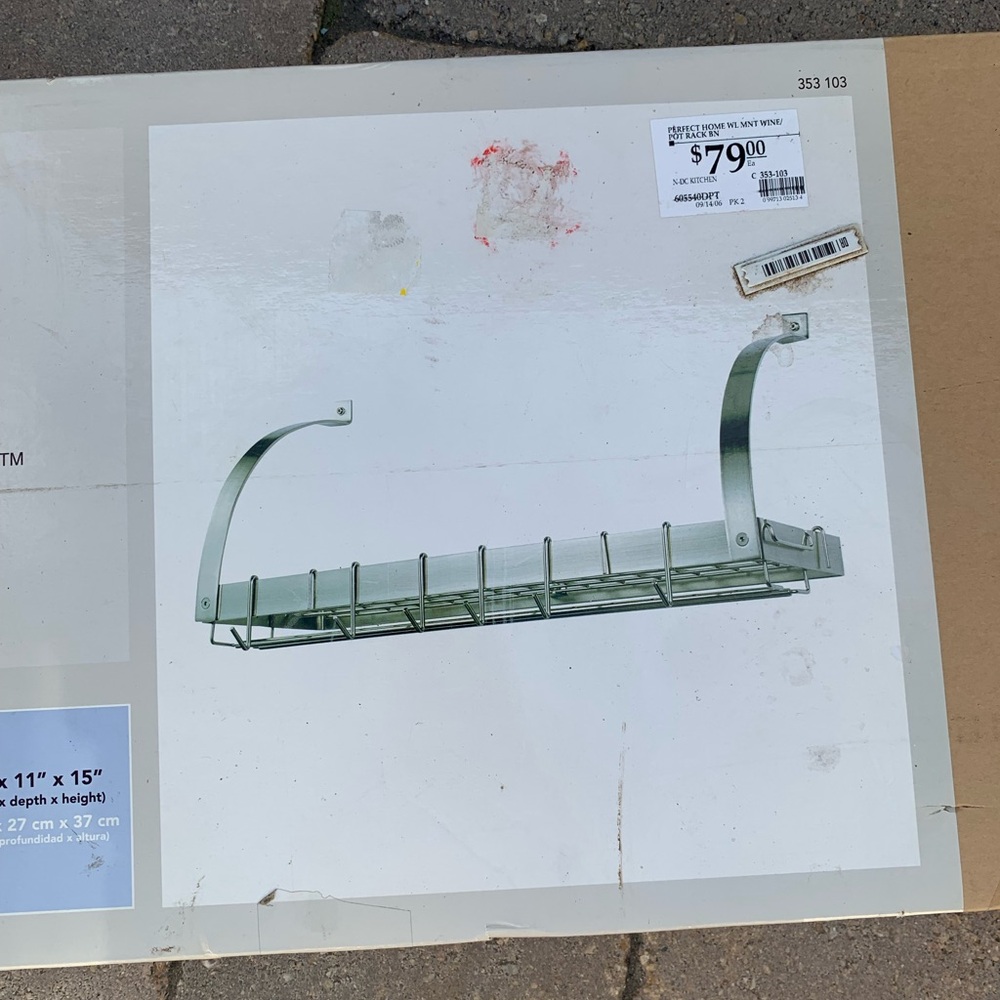 Perfect Home Dual-use Wine / Pot Rack Original Box. Perfect Home - Brushed SS -